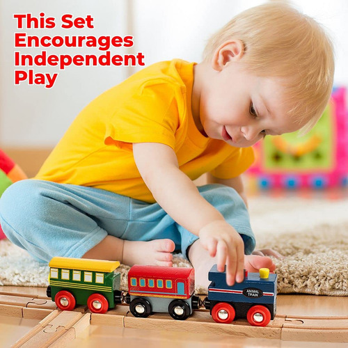 On Track Usa Juego De Trenes De Madera 35 Piezas Con