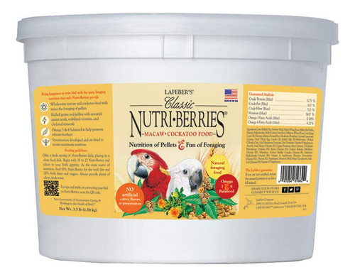 Nutri-berries Clásicas De Lafeber Para Macaw / Cockatoo 3.5 