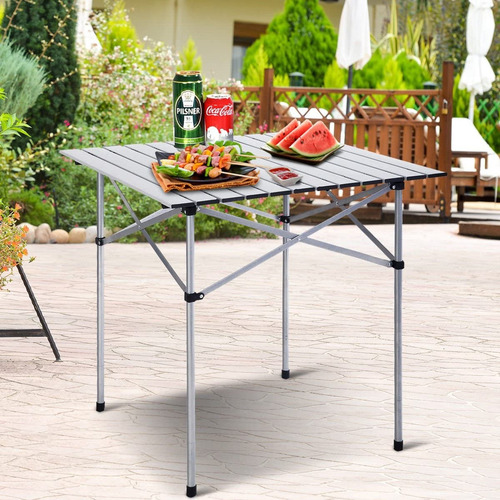 Mesa Plegable Enrollable De Aluminio 70x70 Calidad Superior