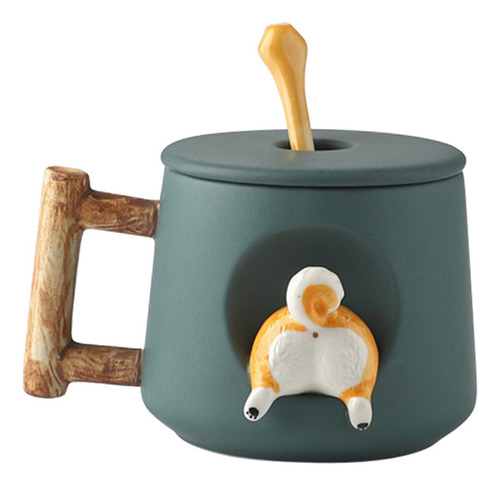 . 500ml Cute Cartoon Corgi Butt Taza De Cerámica Con Tapa