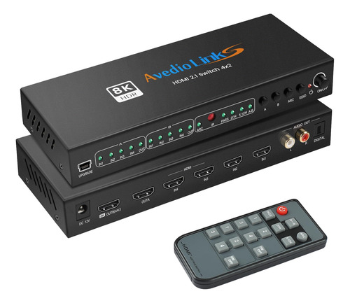 Switch Hdmi 8k@60hz 4x2 Con Audio Extractor Y Control Remoto