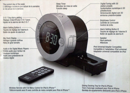 Radio Reloj Sony Icf-c7ip Con Dock Para iPhone/iPod