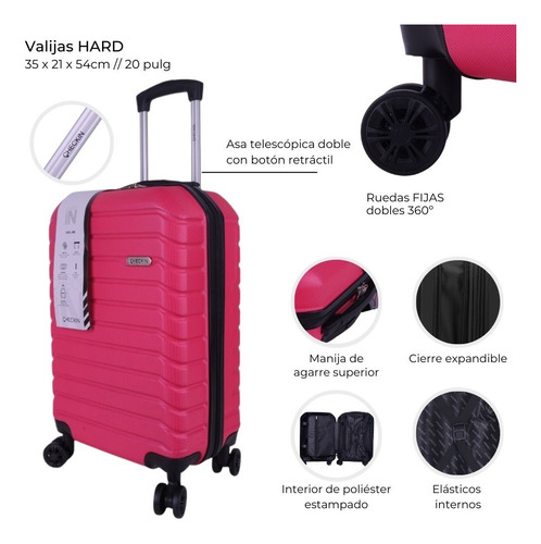 Valija Rígida Check In 20 Coral 4 Ruedas Dobles Abs Cabina Rosa Chicle