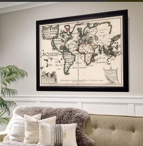Mapa Antiguo Cuadro 120 Cm X 80 Cm En Lienzo Negro