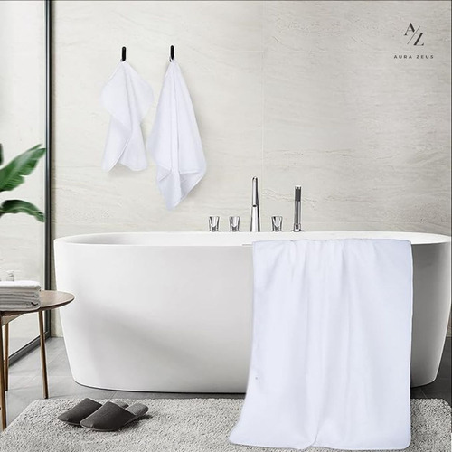 Juego De 4 Toallas De Baño Algodon Grande 500gr Gimnasio Az Blanco