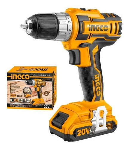 Imagen 1 de 3 de Taladro Atornillador 10mm Con 1 Bateria 20v Litio Ingco P20