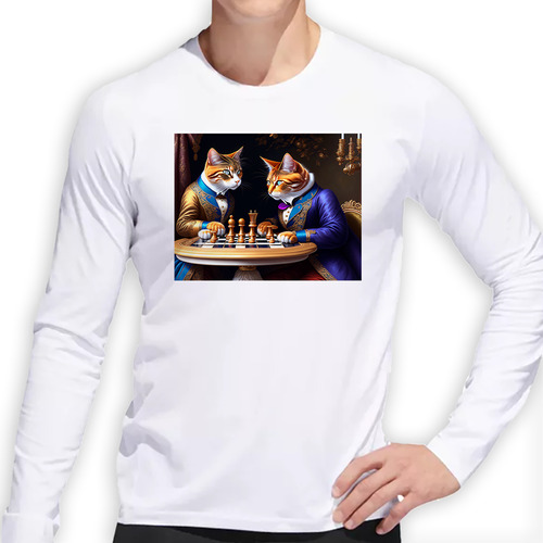 Remera Hombre Ml 2 Gatos Con Traje Jugando Ajedrez Chess