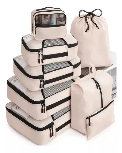 Veken Juego de 8 cubos de embalaje para maletas, artículos esenciales de  viaje para equipaje de mano, juego de bolsas organizadoras de equipaje para