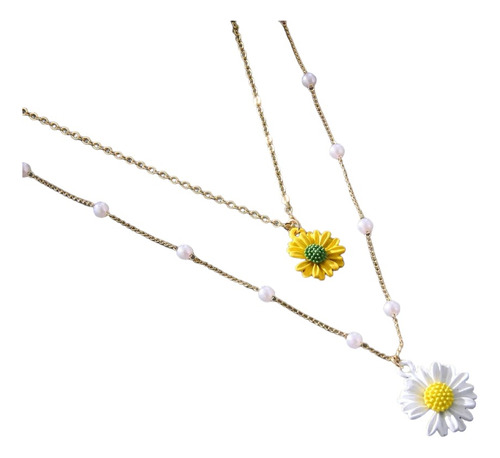 Collar Doble De Girasol Con Margaritas.