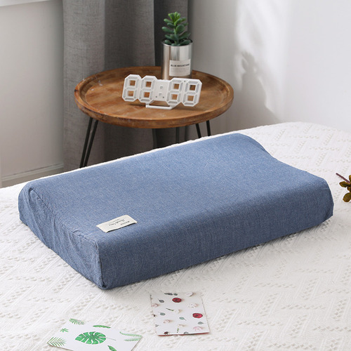 Funda De Almohada De Látex De Algodón Lavado, Azul Vaquero,