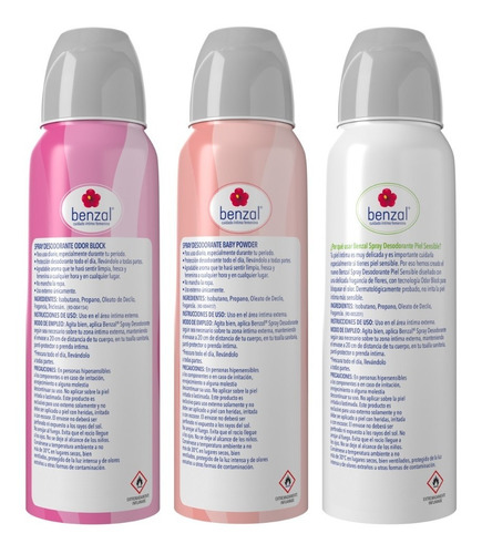 Benzal 3 Spray Kit, Odor-block + Baby Powder + Piel Sensible