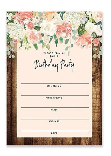 Invitaciones De Cumpleaños De Flores Rústicas Con Sobres ( | Cuotas sin interés Invitaciones De Cumpleaños De Flores Rústicas Con Sobres ( | Cuotas sin interés