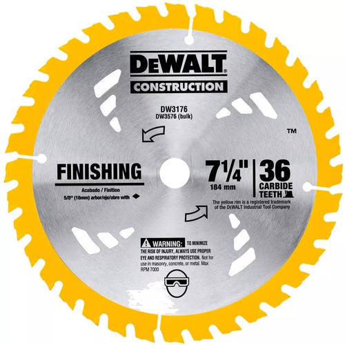 Hoja Sierra Circular 7.1/4 (185mm) 36 Dientes Dewalt Dw3176