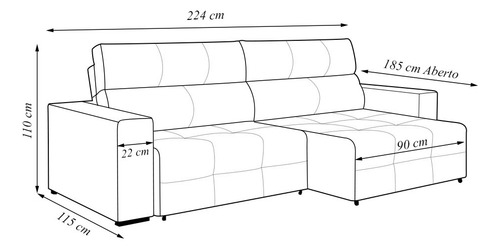 Sofá Retrátil 3 Lugares 224cm 2 Módulos Nero Couro Bege