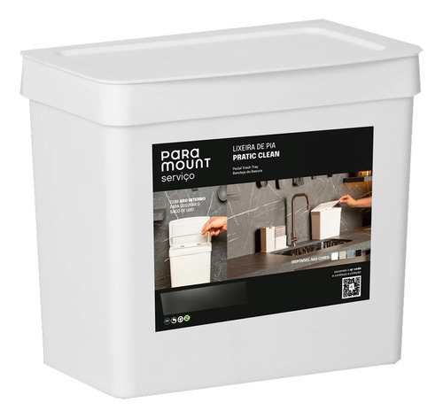 Kit 2 Lixeira 5 L Com Tampa Cozinha Pia Bancada Cor Branco
