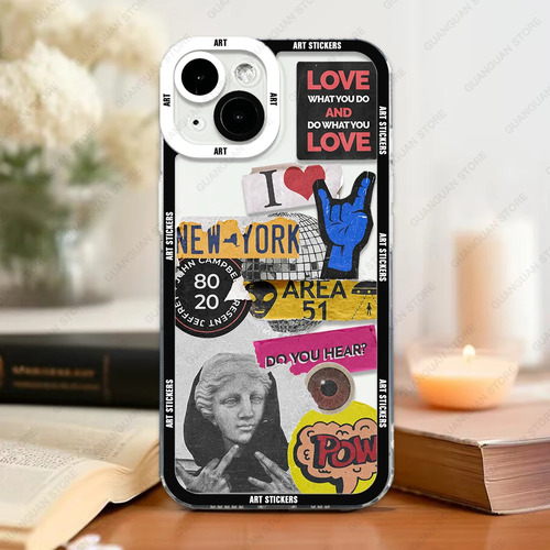 Funda Para iPhone 15, 14, 13, 12, 11, Pegatinas Artísticas D