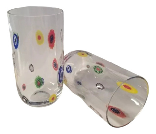 Vaso Alto De Cristal C/ Incrustacion De Murano X1 Unidades