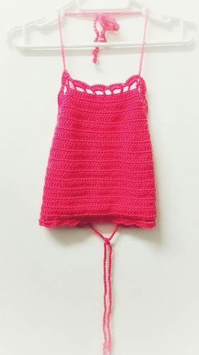 Musculosa Babero En Crochet Color Neón Salmón Flúo Talle S
