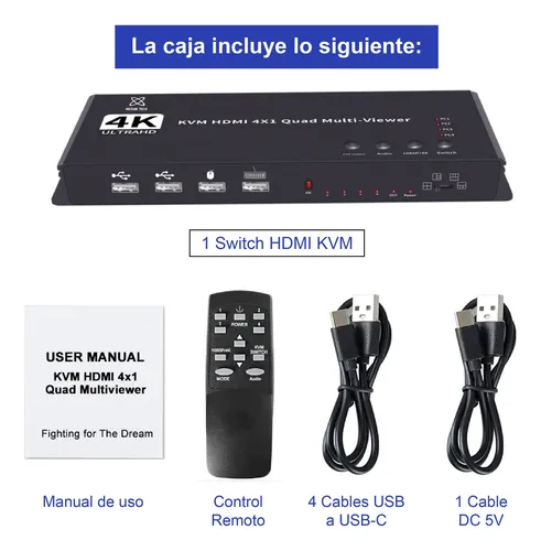 Switch Kvm 4 Pc 1 Monitor Hdmi 4k Mouse Teclado Megan Tech