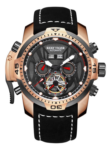 Reef Tiger Sport Luminous Watches Rose Gold Correa De Cuero