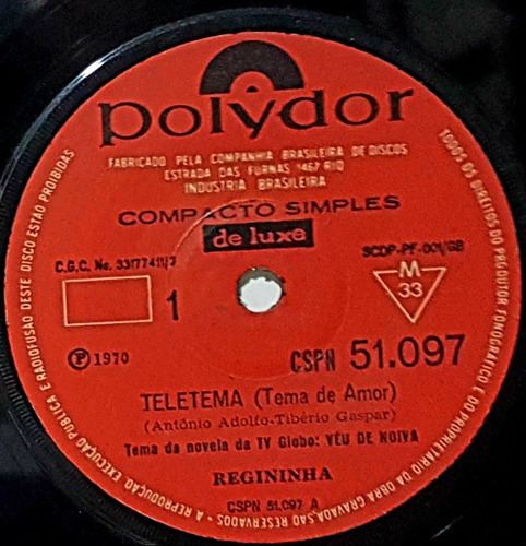 Compacto Teletema - Tema De Amor - Reginninha - Tema Da Nove
