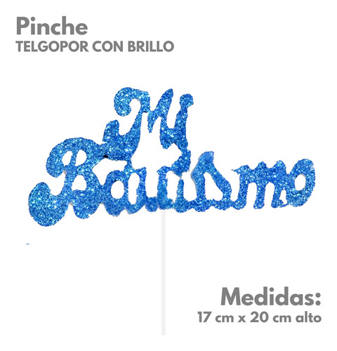 Pinche Telgopor Con Brillo Frase Bautismo Turquesa X3u
