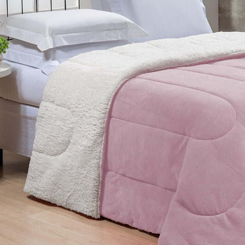 Edredom Cobertor Solteiro Infantil Sherpa Dupla Face Fleece Rosa Velho Liso Felpudo Com Sherpa Dupla Face