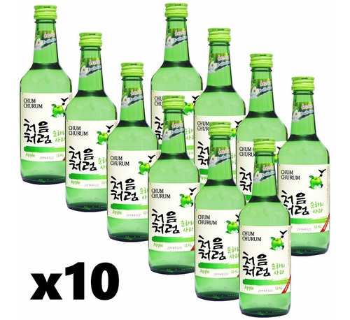 10x Soju Bebida Coreana Chum Churum Maçã Verde Lotte 360ml