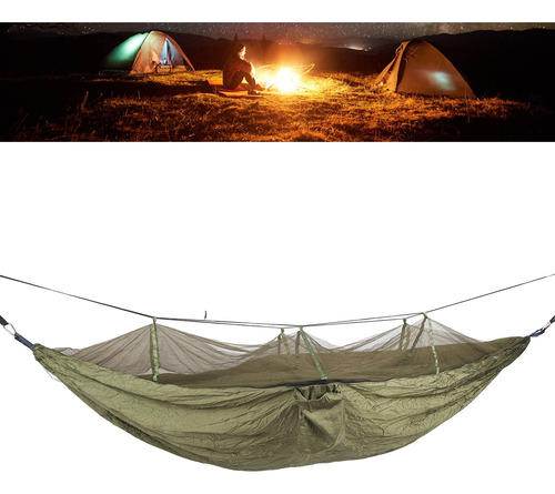 Hamaca De Camping Con Red 210t Nylon Para Viajes Ourdoor Verde Musgo