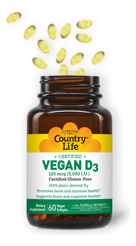 Country Life Vitamina D3 Vegana 5000 Ui 60 Cápsulas