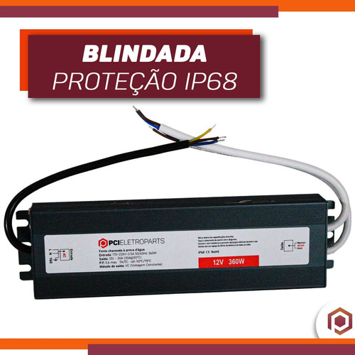 Fonte Chaveada Blindada 12v 30a 360w 220v Ip67 A Prova Dágua