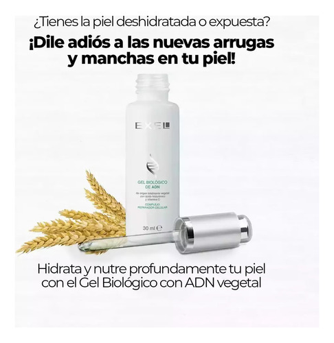 Serum Gel Biologico de ADN Vegetal con acido hialuronico y vitamina C EXEL rutina skincare facial 30ml