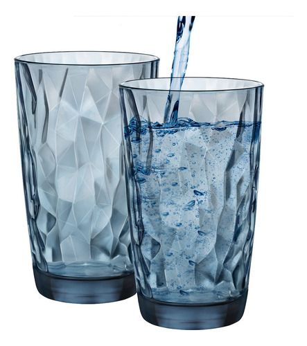 6 Vasos Vidrio De Agua Azules Diamond Bormioli Italia 470ml