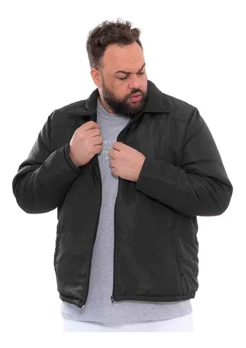 Jaqueta Masculina Plus Size Preta Forrada Lisa Blus o Japona