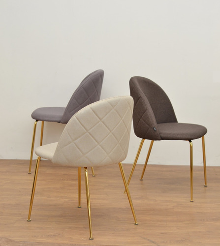 Imagen 2 de 7 de Silla De Comedor Sybil Lino Base Dorada Pack 4