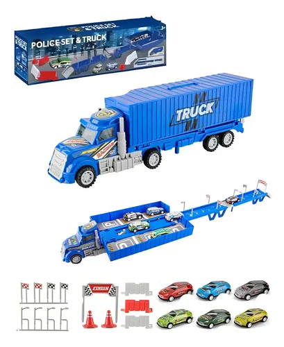 Camión Transportador De Juguete Con 12 Coches Metálicos – Pista Plegable Con Asa, Sin Pilas, Para Niños De 3 A 8 Años, Color Azul