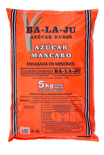 Azúcar De Caña Integral Mascabo Balajú 5 Kg X 2u