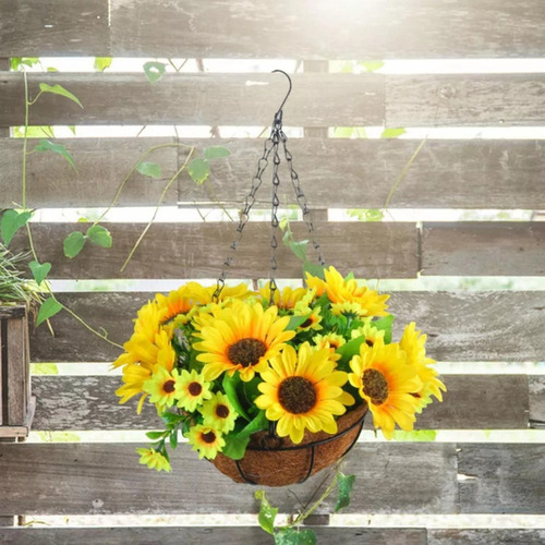 Maceta Colgante Con Flores Artificiales En Cesta