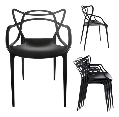 Silla Master Apilable Interiores Y Exteriores Inmatmex 4pzas Estructura de la silla Negro Asiento Negro Diseño de la tela No tiene tela
