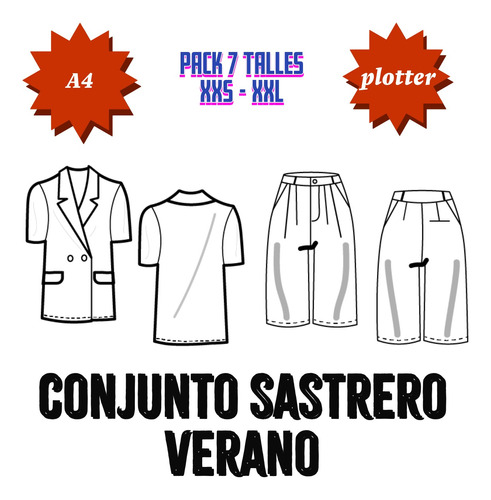 Molde Patrón Imprimible Conjunto Sastrero Mujer Pdf A4 