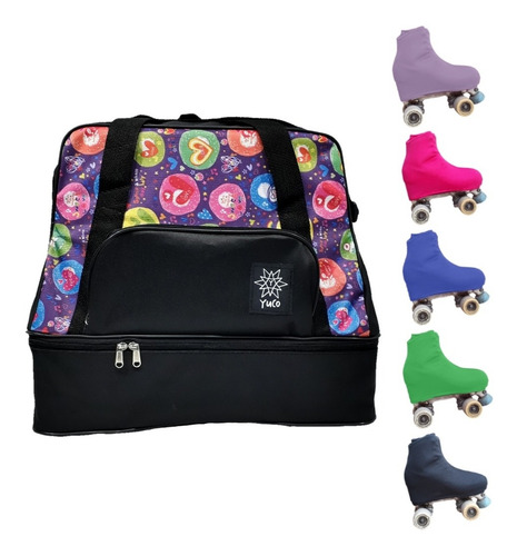 Imagen 1 de 10 de Combo Bolso De Patin Cajon Estampado Yuco + Cubre Patin
