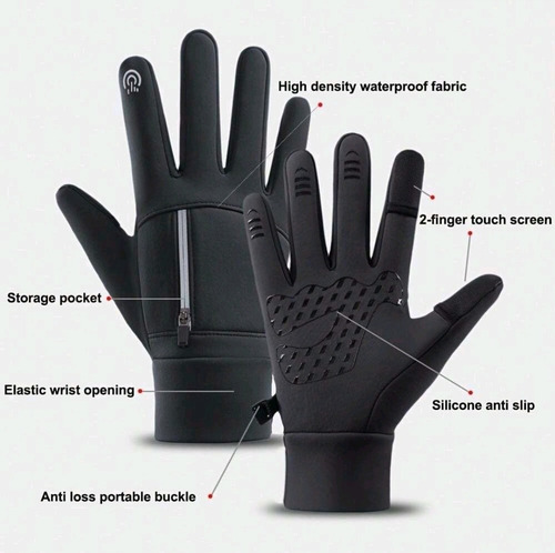 Guantes Termicos Cálidos Impermeables Mujer Bolsillos Tactil Negro L