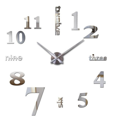 Reloj De Pared 3d Gigante Diy Moda Minimalista Plateado