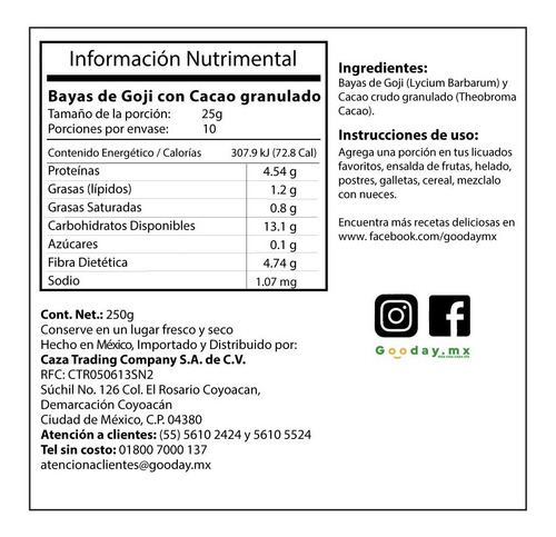 Imagen 4 de 8 de Goji Berries Con Nibs De Cacao Orgánico Leafy 250g