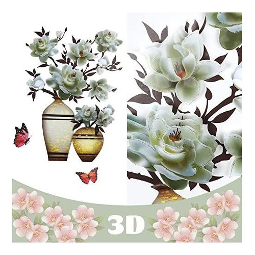 Jarrón 3d Floral Para Pared, Pegatinas Decorativas