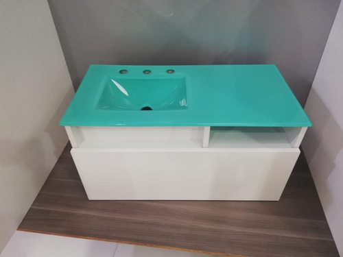 Imagen 3 de 10 de Bacha Vidrio Termoformada + Mueble Baño Colgante Pi 80x45