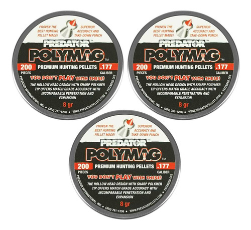 3x Munição P/ Espingarda 4.5mm Predator Polymag 200un