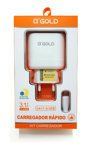 Kit Carregador Para iPhone 3.1a Rápido Ca17-2 A'gold