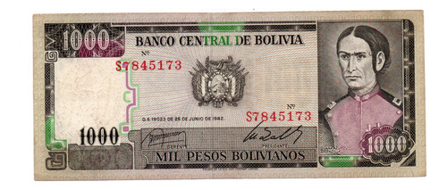 Bolivia Billete 1000 Pesos Bolivianos Año 1982 P#167