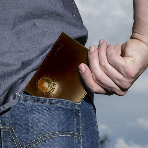 Cartera Airtag, Cuero Genuino Para Hombre) Cartera Plegable